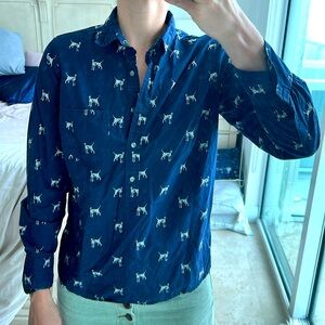 J. Crew size 4 navy blue Dalmatian printed collared shirt